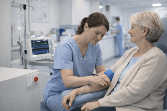 Медсестра быстро подходит к пациенту